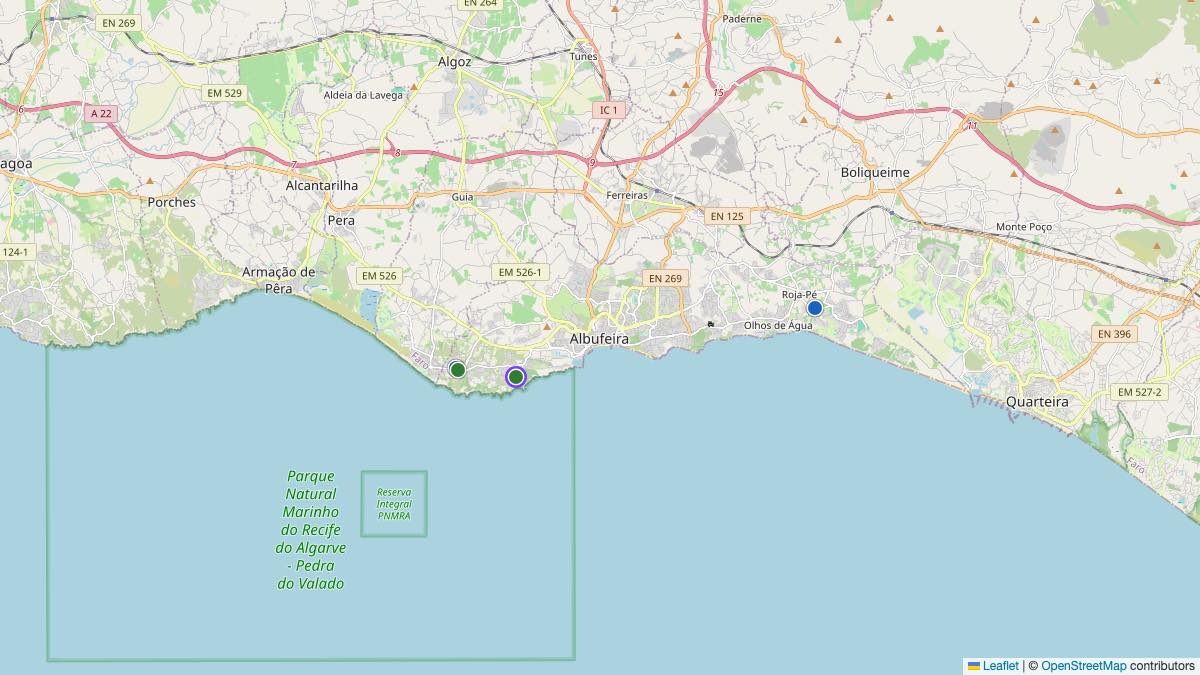Map of the 4 Edit by Chase Travel hotels in Albufeira, Portugal, each pin colored by nightly price tier