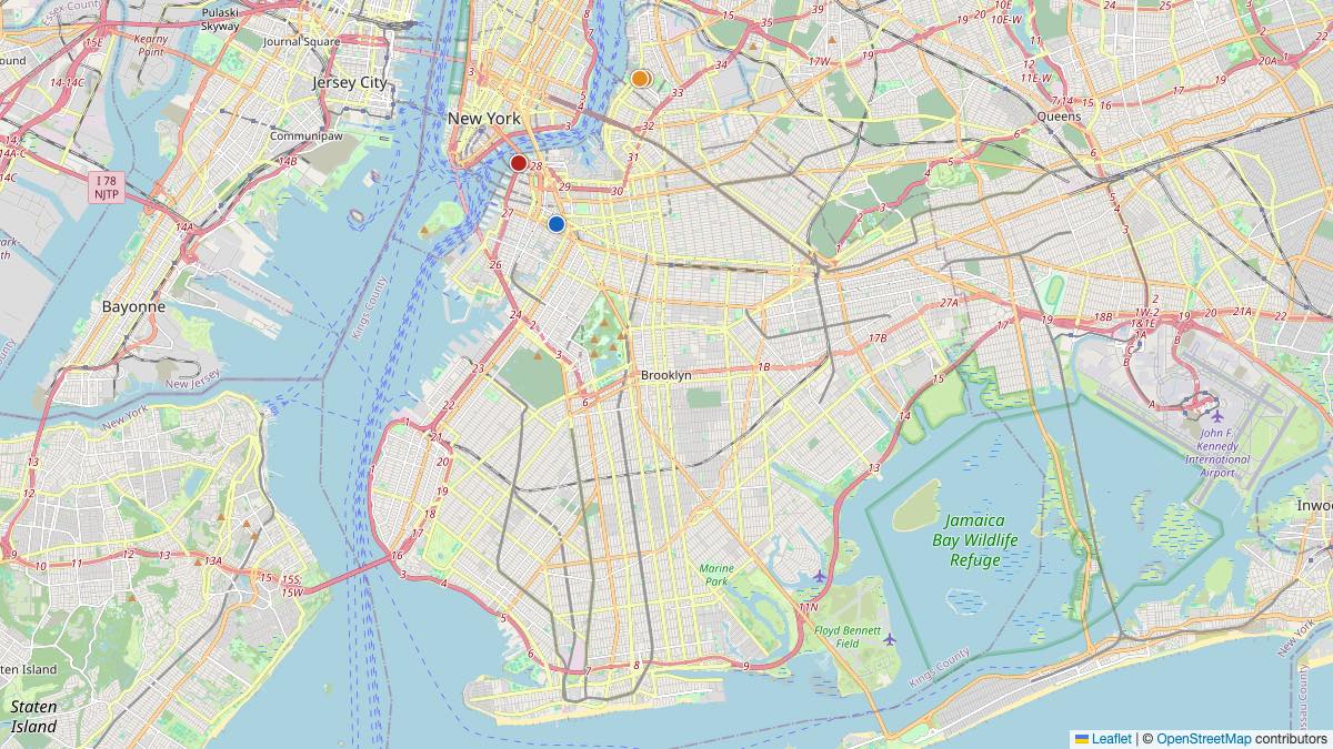 Map of the 4 Edit by Chase Travel hotels in Brooklyn, United States, each pin colored by nightly price tier