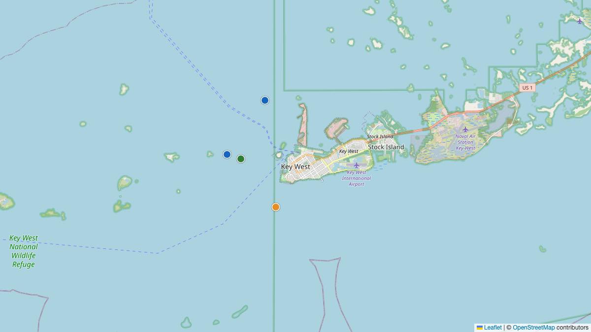 Map of the 4 Edit by Chase Travel hotels in Key West, United States, each pin colored by nightly price tier
