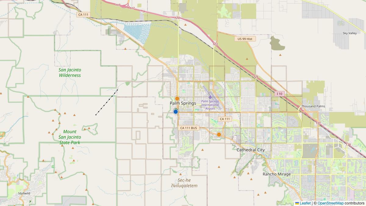 Map of the 4 Edit by Chase Travel hotels in Palm Springs, United States, each pin colored by nightly price tier