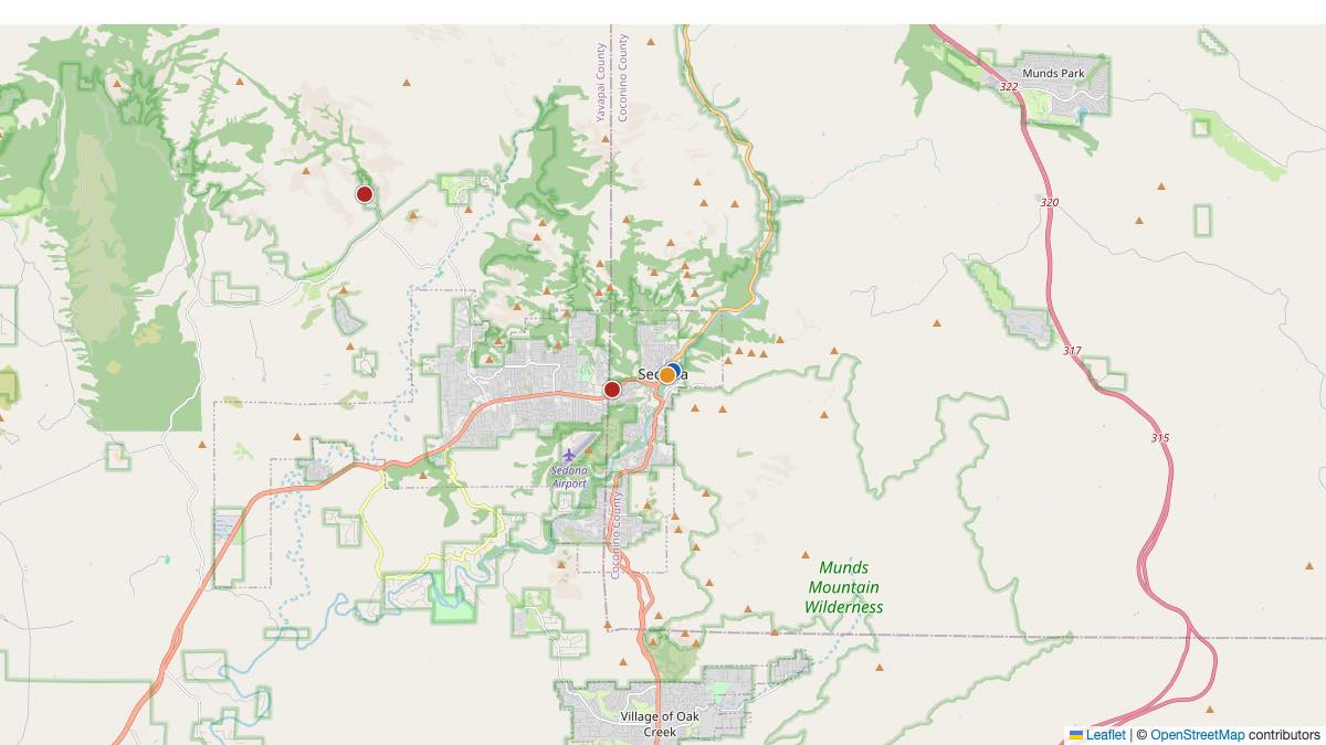 Map of the 4 Edit by Chase Travel hotels in Sedona, United States, each pin colored by nightly price tier