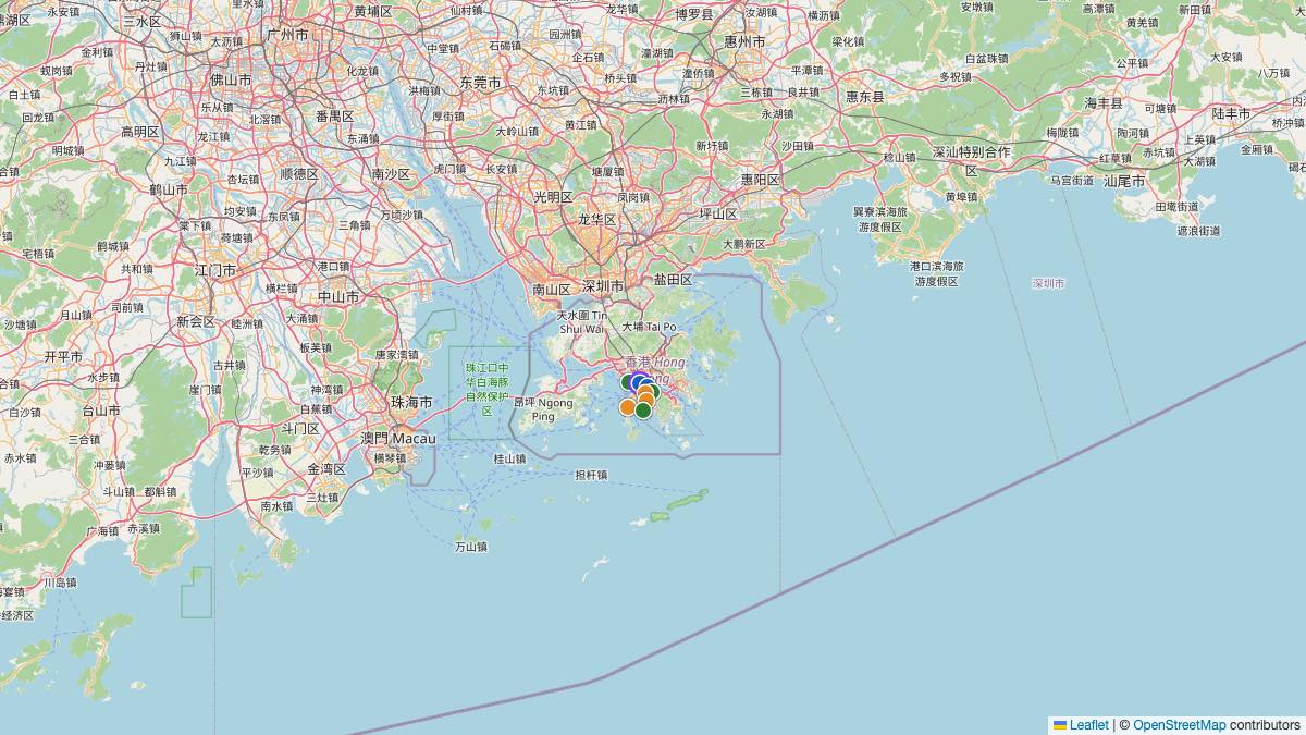Map of the 8 Edit by Chase Travel hotels in Hong Kong, each pin colored by nightly price tier