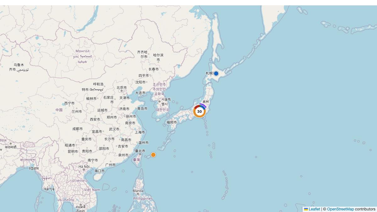 Map of the 33 Edit by Chase Travel hotels in Japan, each pin colored by nightly price tier