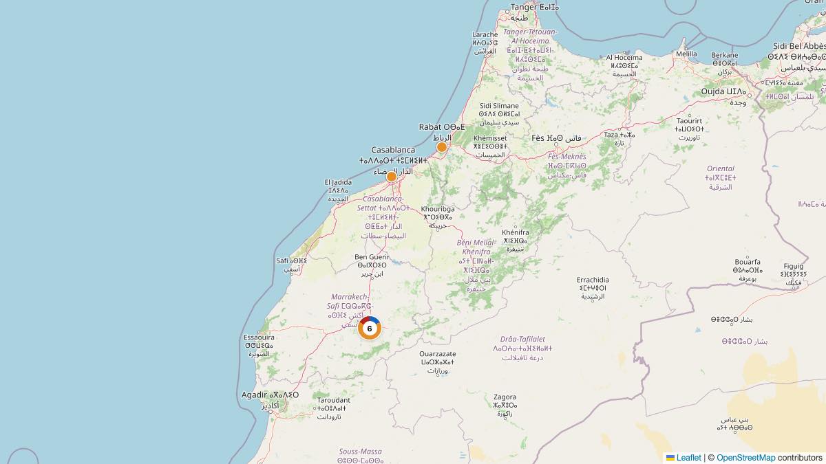 Map of the 9 Edit by Chase Travel hotels in Morocco, each pin colored by nightly price tier