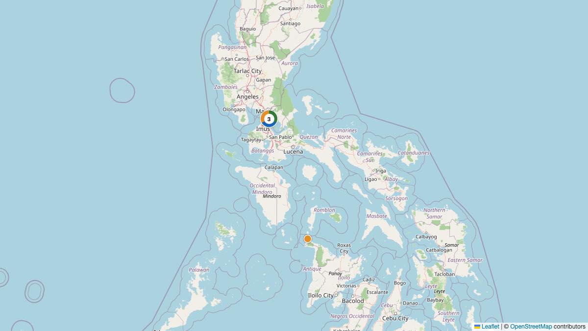 Map of the 4 Edit by Chase Travel hotels in Philippines, each pin colored by nightly price tier