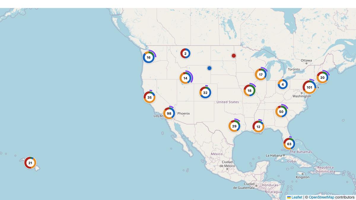 Map of the 553 Edit by Chase Travel hotels in United States, each pin colored by nightly price tier